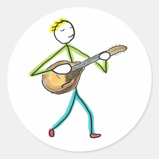Mandolin Playing Stickman ラウンドシール (正面)
