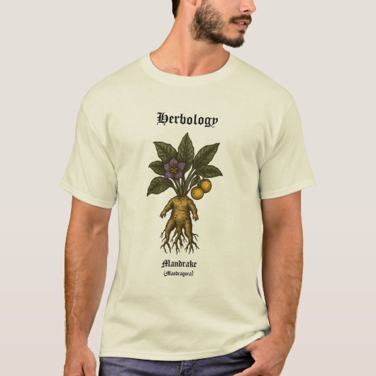 Mandrake Root Retro Woodcut Botanical Art Tシャツ (正面)