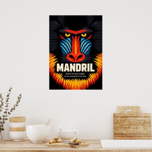 Mandrill Mask Color Illustration ポスター (キッチン)