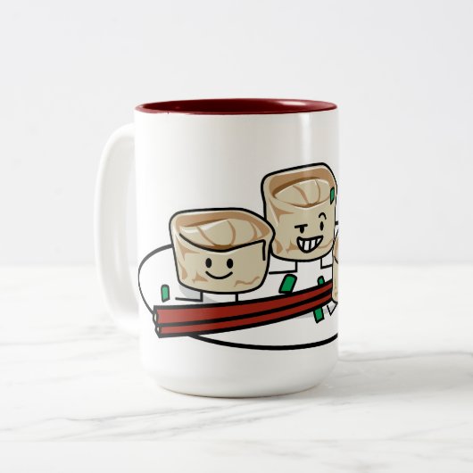 Manduの韓国のゆで団子の点心の朝食ハングル ツートーンマグカップ (正面左)