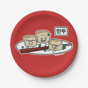 Manduの韓国のゆで団子の点心の朝食ハングル ペーパープレート