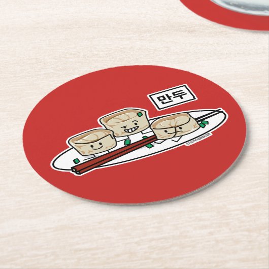 Manduの韓国のゆで団子の点心の朝食ハングル ラウンドペーパーコースター (アングル)