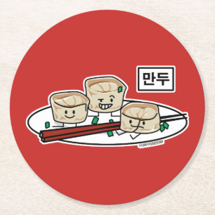 Manduの韓国のゆで団子の点心の朝食ハングル ラウンドペーパーコースター