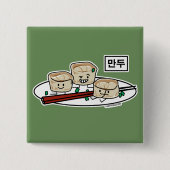 Manduの韓国のゆで団子の点心の朝食ハングル 缶バッジ (正面)