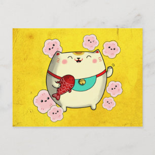 Manekiかわいい円形のNeko猫 ポストカード