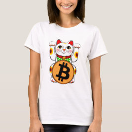 Maneki Nekoの幸運な猫のBitcoinの二重足 Tシャツ