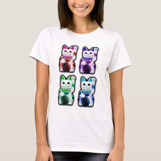 Maneki Nekoの日本のなお金CAT Tシャツ (正面)