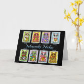 Maneki Neko幸運な猫のファンタジー猫の芸術カード カード (黄色い花)