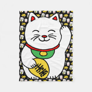 Maneki Neko日本ので幸運な猫の幸運のクッキー フリースブランケット