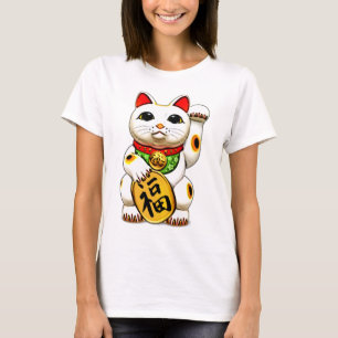 maneki-neko、招き猫、幸運な猫 tシャツ