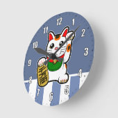 Maneki Neko: 日本ので幸運な猫 ラウンド壁時計 (傾斜)