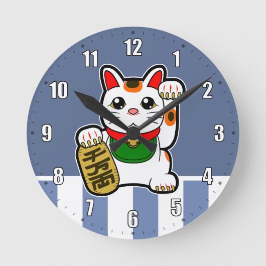 Maneki Neko: 日本ので幸運な猫 ラウンド壁時計 (正面)