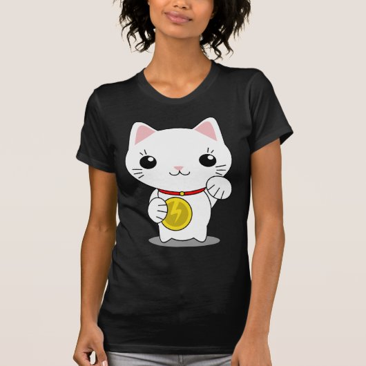 Maneki Neko -白く幸運な猫 Tシャツ (正面)