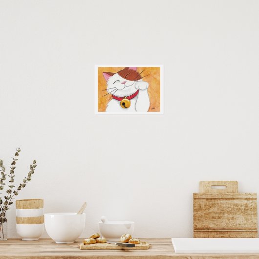 Maneki Neko Lucky Calico Cat Art Print ポスター (キッチン)