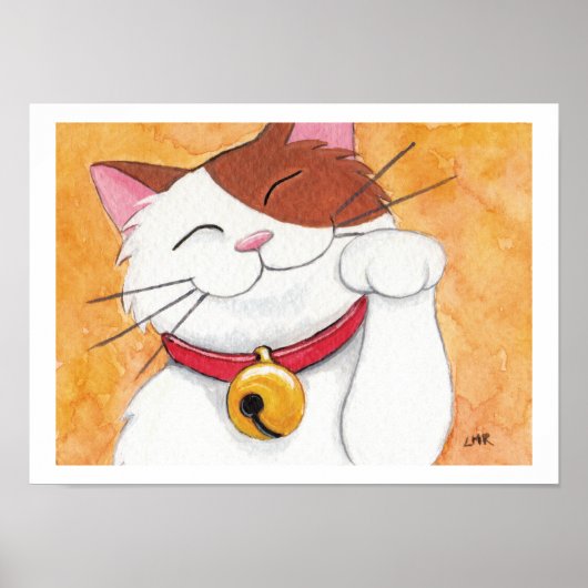Maneki Neko Lucky Calico Cat Art Print ポスター (正面)