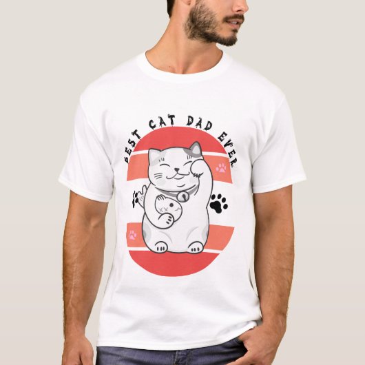 Maneki Neko Lucky Cat Dad Father's Day Tシャツ (正面)