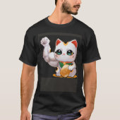 Maneki neko lucky cat gym bro pump flex swole tシャツ (正面)