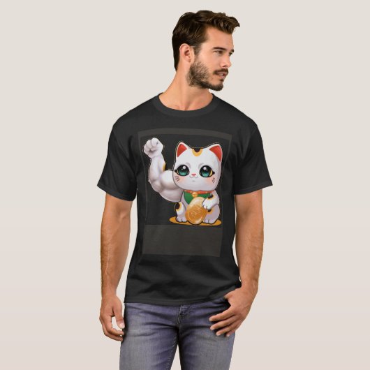 Maneki neko lucky cat gym bro pump flex swole tシャツ (正面フル)