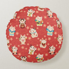 Maneki Neko Lucky Cats ラウンドクッション