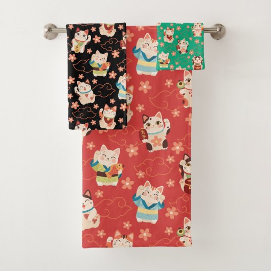 Maneki Neko Lucky Cats Bath Towel Set バスタオルセット (インサイチュ)