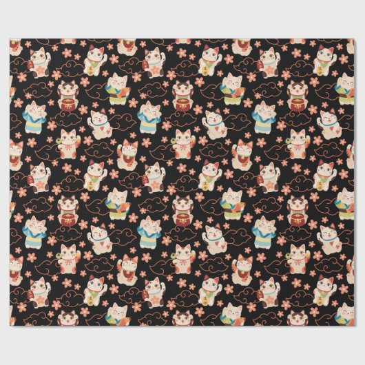 Maneki Neko Lucky Cats Pattern ラッピングペーパー (フラット)