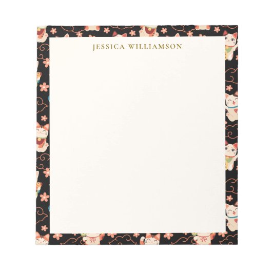 Maneki Neko Lucky Cats Personalized Name ノートパッド (正面)