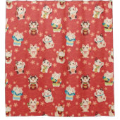Maneki Neko Lucky Cats Shower Curtain シャワーカーテン (正面)
