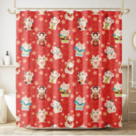 Maneki Neko Lucky Cats Shower Curtain シャワーカーテン