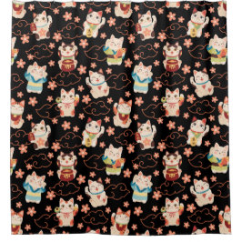 Maneki Neko Lucky Cats Shower Curtain シャワーカーテン