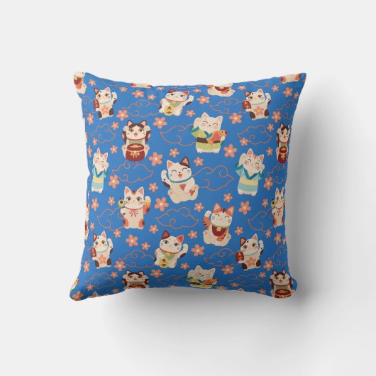 Maneki Neko Lucky Cats Throw Pillow クッション (裏面)
