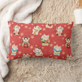Maneki Neko Lucky Cats Throw Pillow ランバークッション (ブランケット)