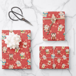 Maneki Neko Lucky Cats Wrapping Paper Set ラッピングペーパーシート