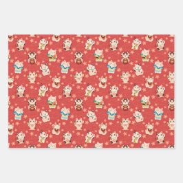 Maneki Neko Lucky Cats Wrapping Paper Set ラッピングペーパーシート