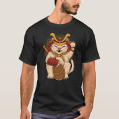 Maneki Neko Samurai Japan Lucky Cat Lucky Money ON Tシャツ (正面)