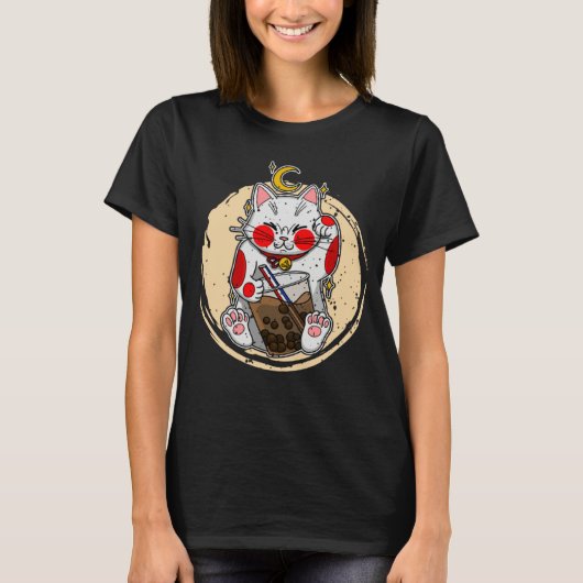 Maneki Neko Waving Japan Feng Shui Bubble Drink  9 Tシャツ (正面)