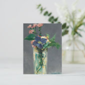 Manetによるクリスタルの花瓶のカーネーションとクレマティス ポストカード (スタンド正面)