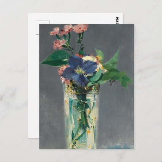 Manetによるクリスタルの花瓶のカーネーションとクレマティス ポストカード (正面/裏面)