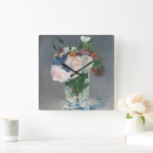 Manet |は水晶つぼ、c.1882で開花します スクエア壁時計 (ホーム)