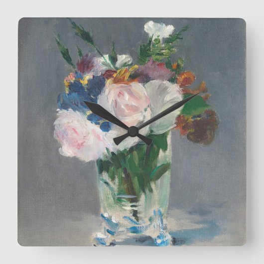Manet |は水晶つぼ、c.1882で開花します スクエア壁時計 (正面)