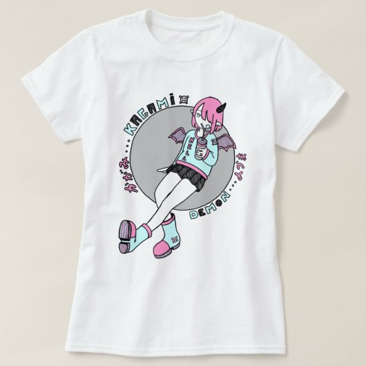 manga demon girl pink tシャツ (デザイン正面)