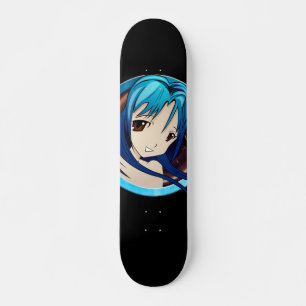  Manga girl, teal hair, brown eyes, teal frame スケートボード