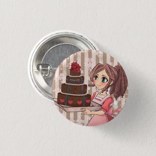 Manga girl with chocolate cake - button 缶バッジ (正面&裏面)