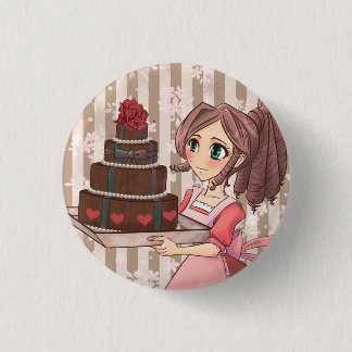 Manga girl with chocolate cake - button 缶バッジ