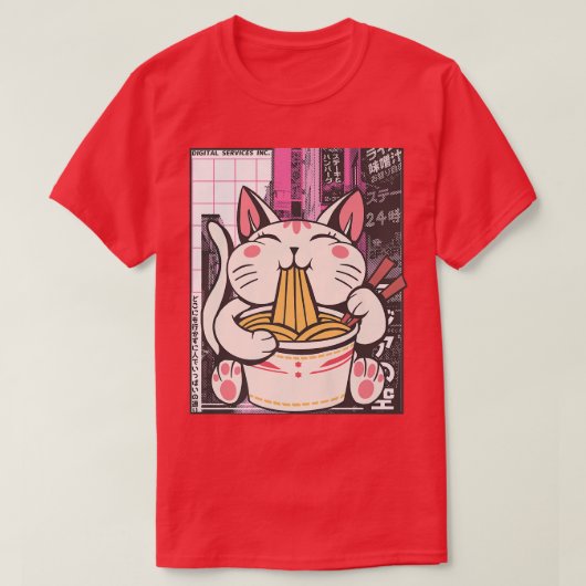 Manga Neko Ramen Cat Lover  Tシャツ (デザイン正面)