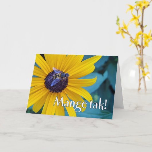 Mange Tak Beeとデンマーク語で本当にありがとう カード (黄色い花)