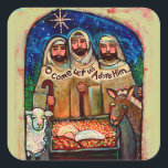 Manger Christmas Stickersの羊飼い スクエアシール<br><div class="desc">私飾の「O 来 Let  We Adore Him」のステッカーを使った可愛いステッカーのカードとギフト。このステッカーシートは私の3つの羊飼いのデザインを備えている。キングや天使も用意されている。</div>