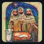 Manger Christmas Stickersの羊飼い スクエアシール<br><div class="desc">私飾の「O 来 Let  We Adore Him」のステッカーを使った可愛いステッカーのカードとギフト。このステッカーシートは私の3つの羊飼いのデザインを備えている。キングや天使も用意されている。</div>