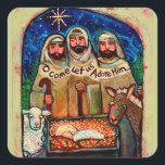 Manger Christmas Stickersの羊飼い スクエアシール<br><div class="desc">私飾の「O 来 Let  We Adore Him」のステッカーを使った可愛いステッカーのカードとギフト。このステッカーシートは私の3つの羊飼いのデザインを備えている。キングや天使も用意されている。</div>