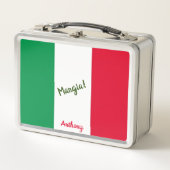 Mangia Italian Flag Red White and Green メタルランチボックス (正面)