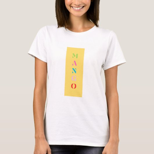 "Mango"おもしろいグラフィックTシャツ – 黄はっきりした色 Tシャツ (正面)